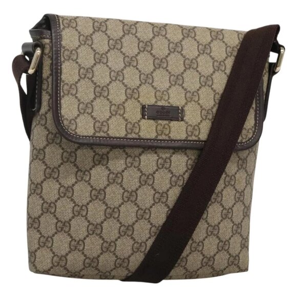 GUCCI GG Supreme Shoulder Bag PVC Leather Beige 223666 Auth 117420 - Picture 1 of 16